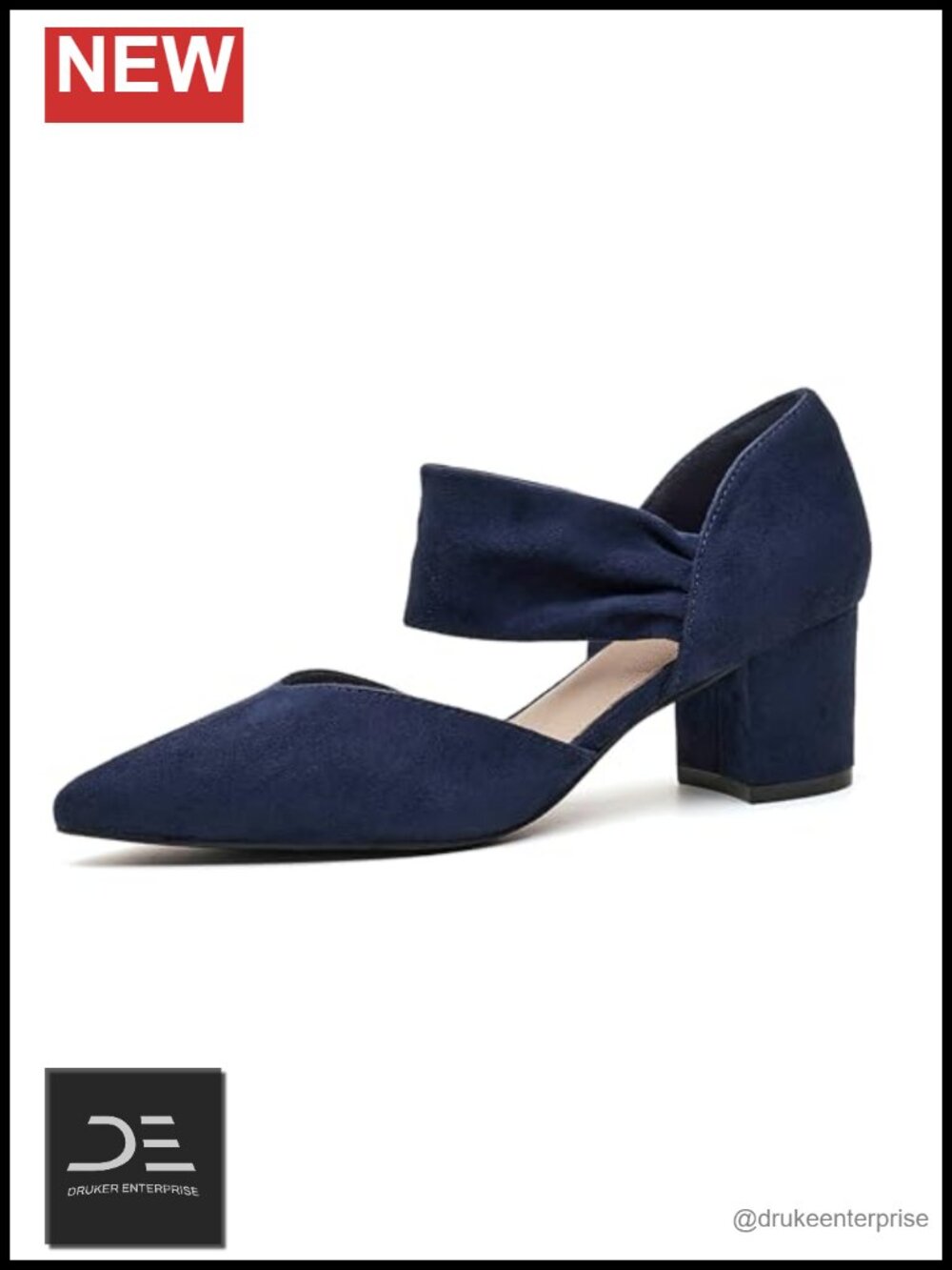 Women's Suede Pointed Toe Block Heel Pumps Chunky Low Heel Wedding Dress Shoes